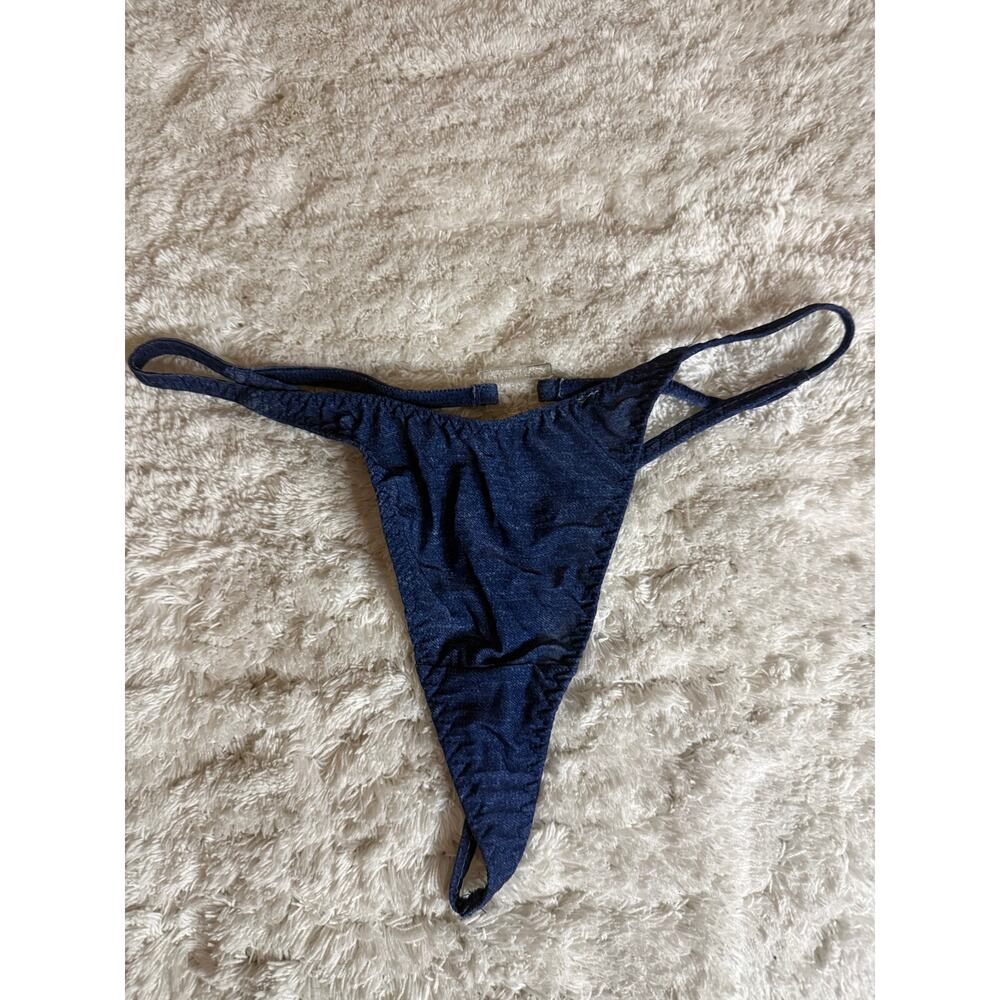 NWOT biatta Blue Denim Look Micro Thong G-String Panties Size M/6 Vintage Y2K
